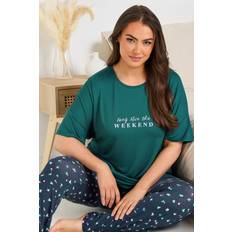 Yours Curve Green Long Live The Weekend Soft Touch Pyjama Top - Green