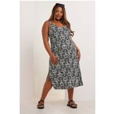 Black Dresses Yours Curve Leaf Print Dress - Black/White