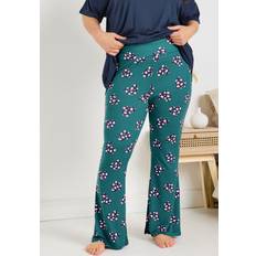 Jersey Sleepwear Yours Curve Green Animal Heart Flare Pyjama Bottoms - 14-16