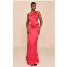 PrettyLittleThing Satin Mid Rise Maxi Skirt - Tomato Red