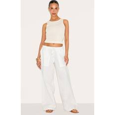 Petite white trousers PrettyLittleThing Petite Drawstring Waist Trousers - White