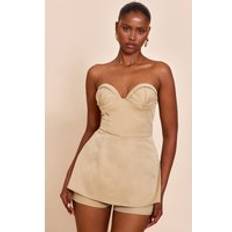 Men Jumpsuits & Overalls PrettyLittleThing Clay Woven Bust Cup Detail Peplum Playsuit - Clay