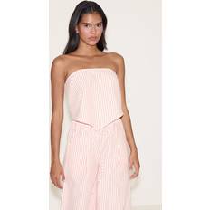Orange Tank Tops PrettyLittleThing Pinstriped Bandeau Dipped Hem Top - Orange