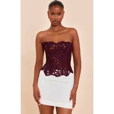 Purple Shapewear & Under Garments PrettyLittleThing Textured Sheer Floral Lace Corset - Dark Plum
