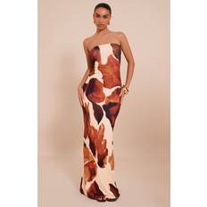PrettyLittleThing Rust Floral Printed Bandeau Maxi Dress - Orange
