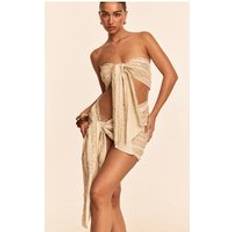 White Swimsuit Cover-Ups & Sarong Wraps PrettyLittleThing Stone Frayed Textured Mini Beach Sarong - White