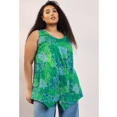 Green - Women Tank Tops Yours Floral Hanky Hem Vest Top - Green