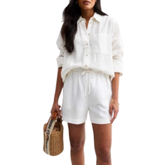 New Look Linen Blend Drawstring Waist Shorts - White
