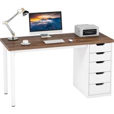 1Easylife Computer with 5 Drawer Brown/White Writing Desk 17.7x47.2"