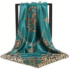 Temu 90 Square Scarf Headscarf Leopard Print Chain Decor Satin Scarf Headscarf - Leopard Print