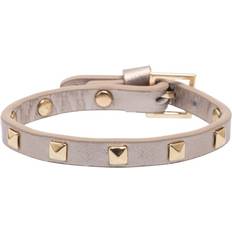 Dark Leather Stud Bracelet Mini - Champagne Metallic