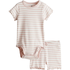 H&M Ribbed Cotton Set 2-pack - Light Pink/Striped (1147423018)