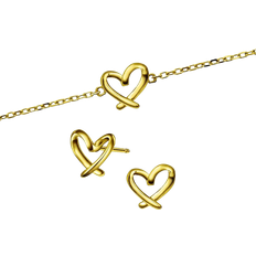 Pan Jewelry Heart Bracelet and Earrings Set - Gold