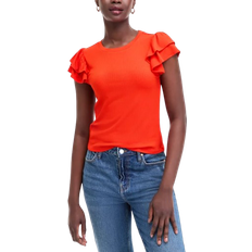 On 34th Women's Flutter Sleeve Ribbed Top - Fiery Red