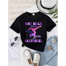 Children's Clothing Shein Cute Gradient Color & Text Graphic Casual T-Shirt - Press-On Print