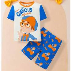 Children's Clothing Shein Young Boy Cartoon Graphic Colorblock Snug Fit - Blue/Orange