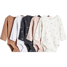 H&M Baby 5-Pack Long-Sleeved Bodysuits - Beige