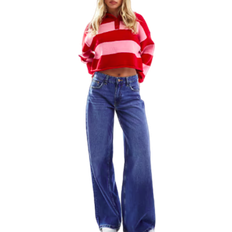 Bershka Petite High Waisted Wide Leg Jeans - Dark Wash/Blue