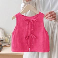 Shein Young Girl Casual Bow Details Loose Backless Tie Textured Fabric A-Line Tank Top - Summer