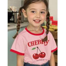 Children's Clothing Shein Young Girl Casual Simple Round Neck Short Sleeve T-Shirt - Summer