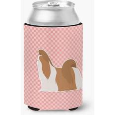 Pink Bottle Coolers CoolCookware Shih Tzu Checkerboard Pink Can or Hugger Bottle Cooler