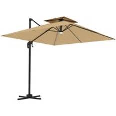 OutSunny 2.5m Cantilever Parasol with Lights Khaki
