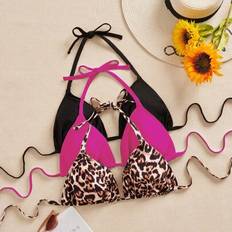 Shein Multifärgade Bikinis Shein Plus Size Badkläder Dam - Flerfärgad Leopard Print