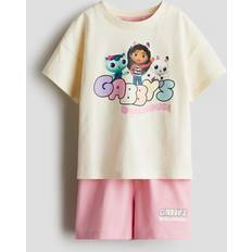 Gula Pyjamasar Barnkläder H&M Gul Trikåpyjamas Med Tryck - Rosa