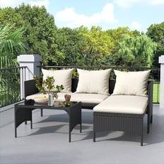 Rosalind Wheeler Conchita Polyethylene Wicker 3 Person Seating Group with Cushions - Black Outdoor Lounge Set