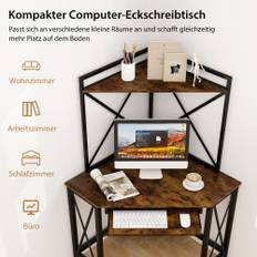Skrivbord med hyllor Cwy Med Laddstation Hörn Datorbord Med Tangentbordshylla 113 x 75 x 145 cm Skrivbord