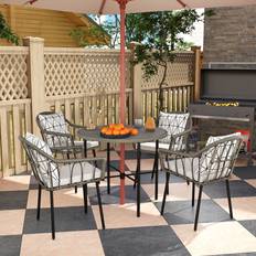 OutSunny 5 Piece Rattan with Removable Cushions - Grey Patio Dining Set, 1 Table incl. 4 Chairs