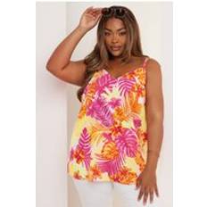 Pink Tank Tops Yours Tropical Palm Vest Top - Pink/Orange