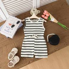 Jumpsuits Children's Clothing Shein Young Girls Casual Round Neck Stripe Jumpsuit - Spring/Summer Collection