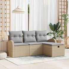 Havemøbler vidaXL 4 Deles Have Sofa Sæt med Puder Beige Poly Rattan Loungesæt