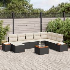 Havemøbler vidaXL 9 Dela Havensofa Sæt Med Puder Sort Poly Rattan Akacia Loungesæt
