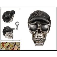 Grey Piggy Banks Kid's Room Out of The blue Totenkopf Basecap Spardose Silber Schwarz 14 cm