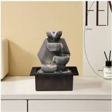 Garden Sanctuary Tabletop Resin Rockery Feature Water Fountain with LED Light One Size