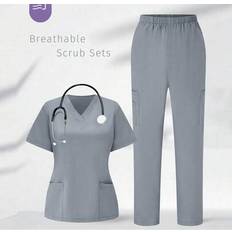 Work Clothing Sets Shein Solid Color Scrub Set - Short Sleeve