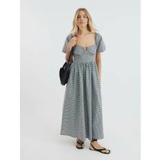 Gold Clothing River Island Womens Short Sleeve Gingham Midi Dress - Black