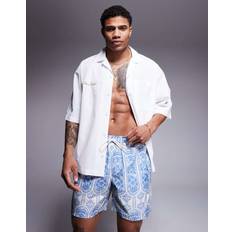 Florals Swimming Trunks ASOS DESIGN Swim Short In Mid Length With Ornate Floral - Blue