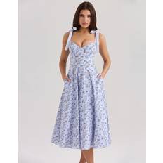 House of CB Emely Stretch Cotton Midi Sundress - Blue Floral Print