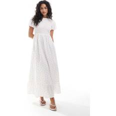 New Look Shirred Cross Back Midi Dress - White Floral