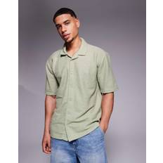 Oxford Shirts - Polyester Threadbare Textured Revere Collar Short Sleeve Shirt - Sage Green