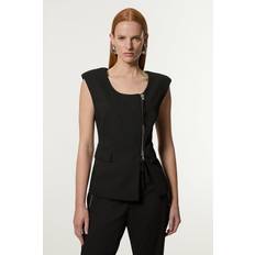Karen Millen Vests Karen Millen Tailored Viscose Zip Through Multi Stitch Waistcoat - Black
