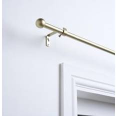 OHS Curtain Pole Extendable Metal Finnials Ball End Rings 120 cm - Natural