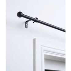 Black Curtain Accessories OHS Curtain Pole Extendable Metal Finnials Ball End Rings 120 cm - Black