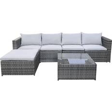 EVRE Grey Rattan Miami 5 Seater Garden Furniture with Coffee Table Outdoor Lounge Set