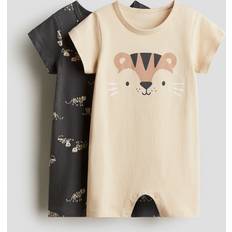 9-12M Pyjamases H&M Cotton Jersey Sleepsuits 2-pack - Beige/Tigers