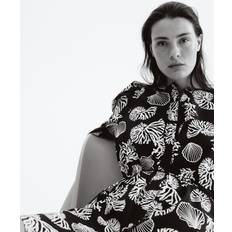 H&M Klänning Med Puffärm - Marinblå/Mönstrad
