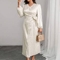 Shein Plus Size Women V-Neck Long Sleeve Leopard Print Dress - Summer